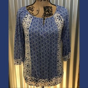 Indigo blue flower light airy shirt S